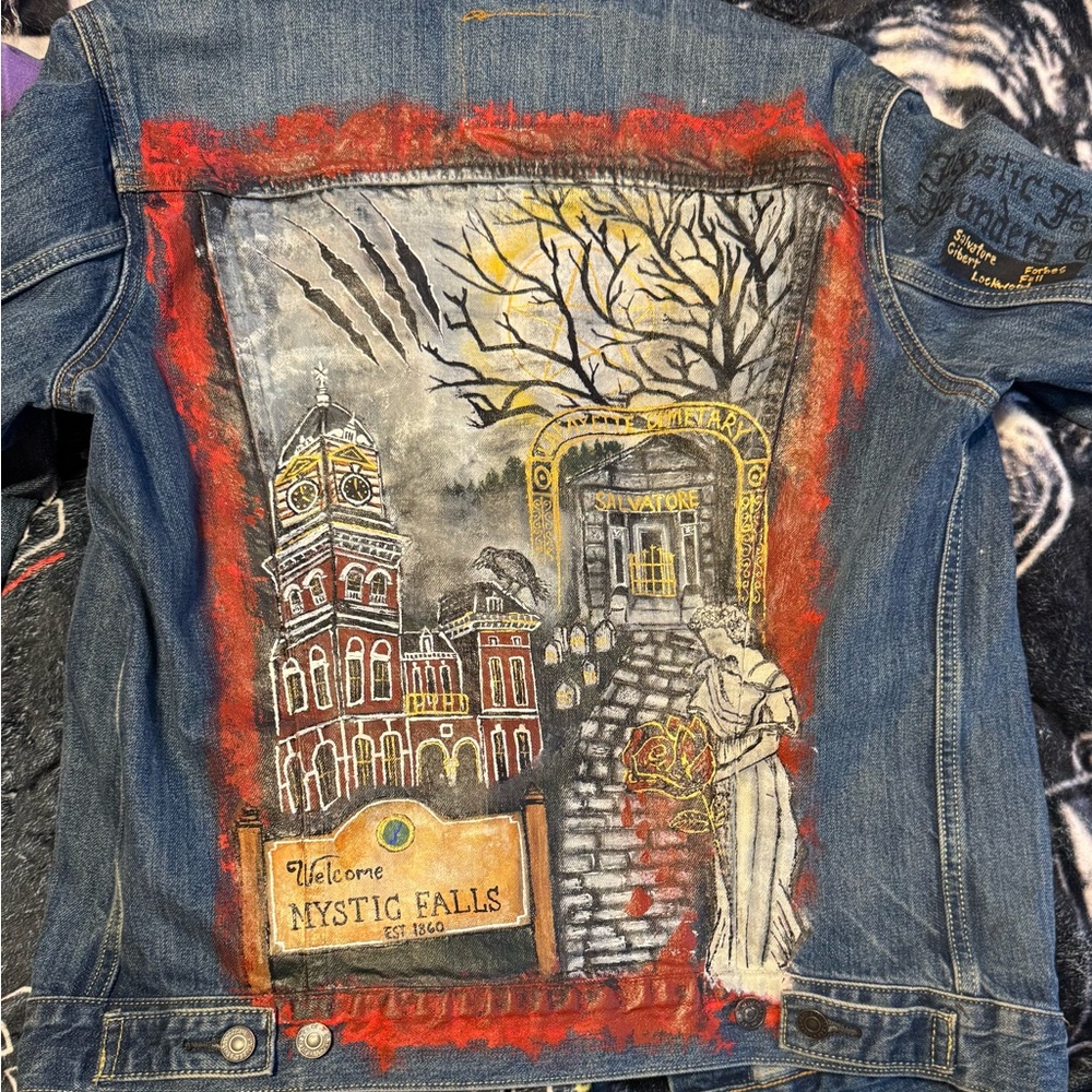 The vampire diaries hand painted denim jacket